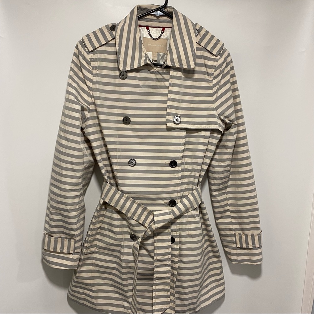 Banana Republic water resistant striped trench coat Sz Medium